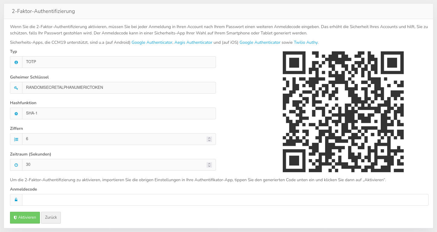 2FA-Dialog imClicksKeks-Backend