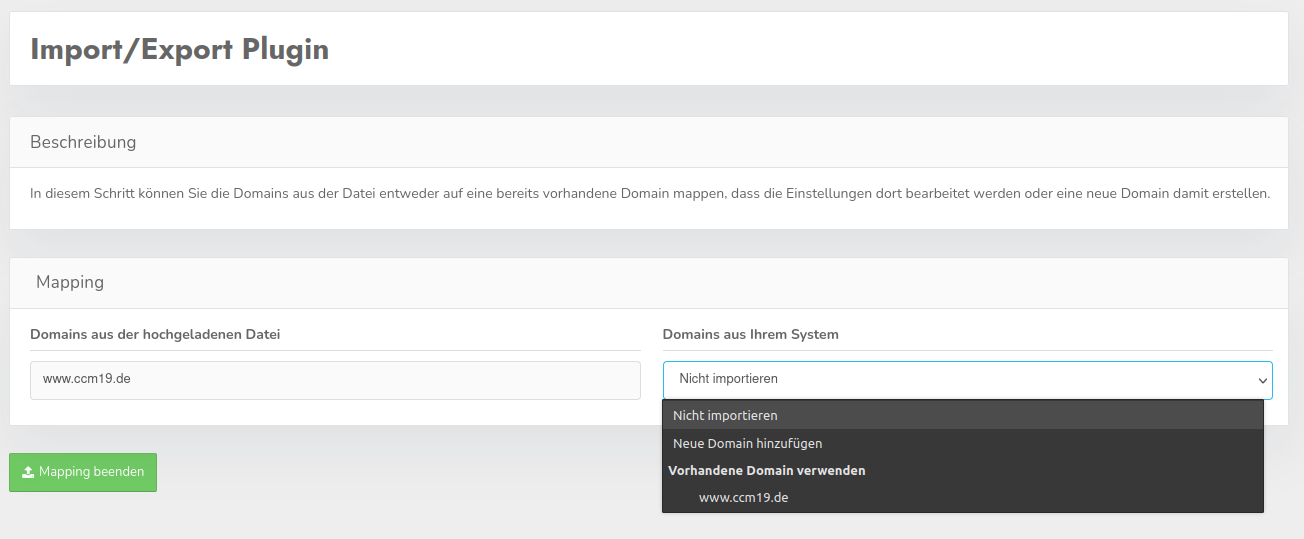 Domain-Mapping Optionen